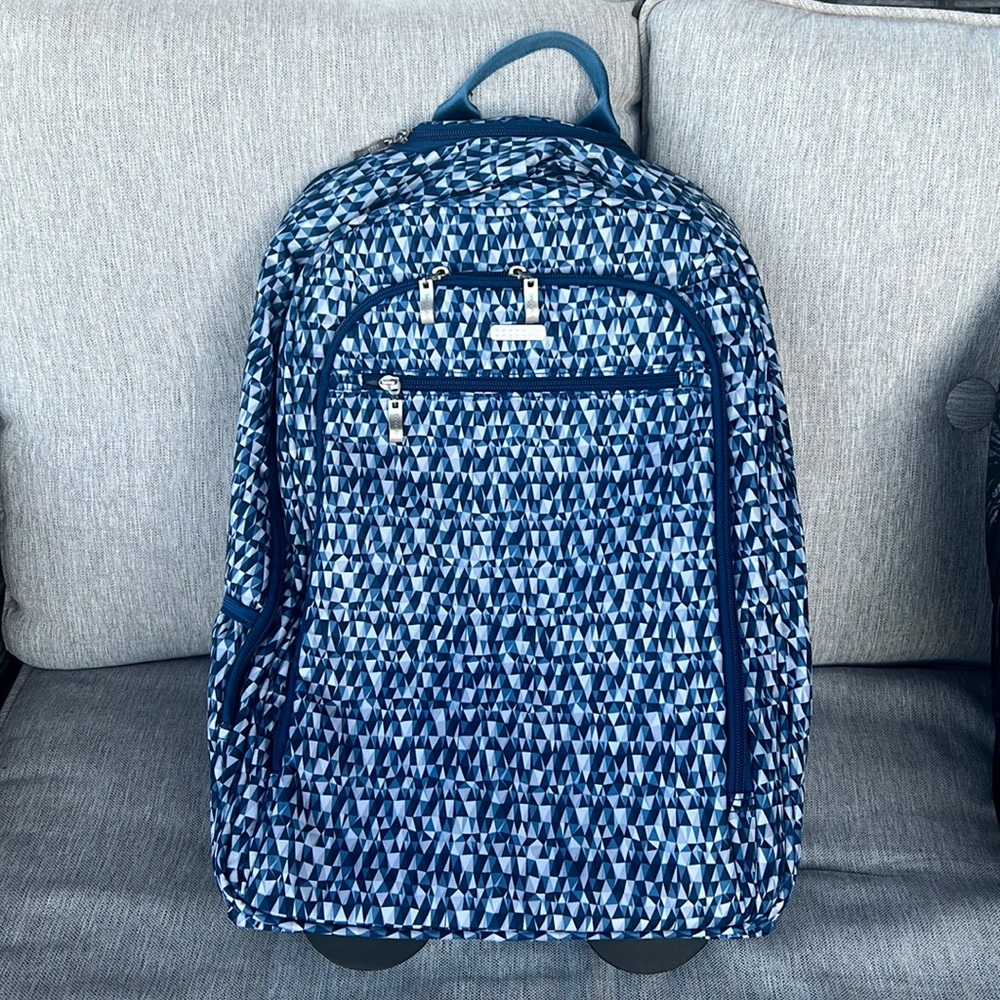 Baggallini Wheeled Backpack, Retired, Blue Geometric Print